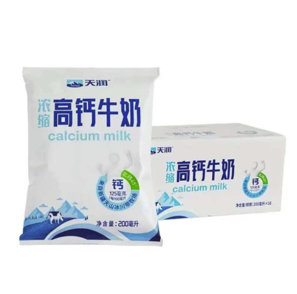 天润浓缩高钙纯牛奶200克*16袋/件